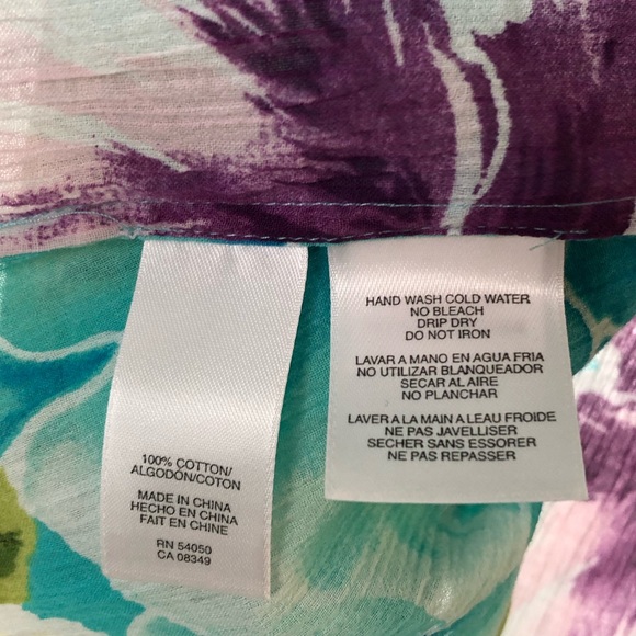 Jones New York Signature Tropical Print 100% Cotton Button Down Shirt - Picture 6 of 6